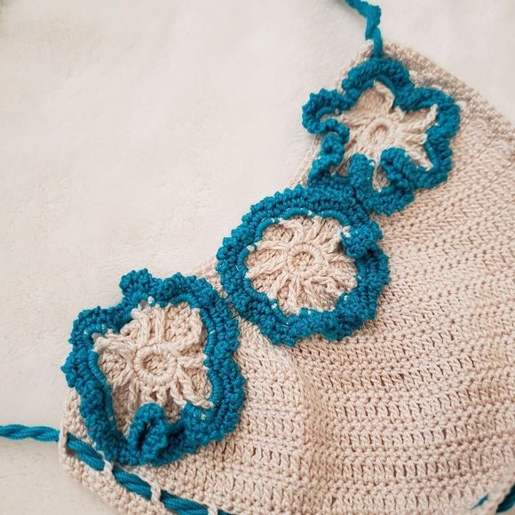 HANDMADE crochet cream and emerald bikini - Picture 2 of 8